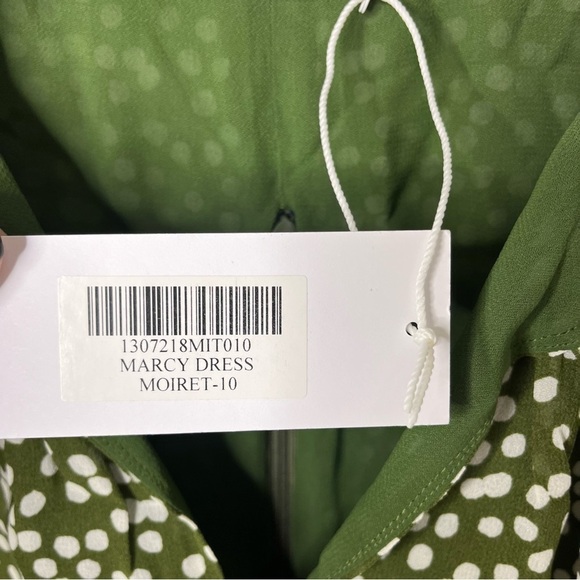 Reformation Marcy Dress Green Polka Dot Print Long Sleeve Size 10 Ruffle Trim - Picture 9 of 11